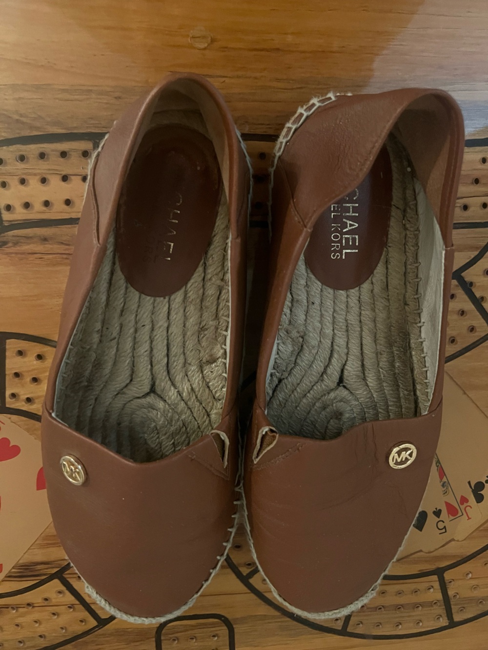 Michael Kors Tan Leather Espadrille Flats with MK Logo. Size 7M